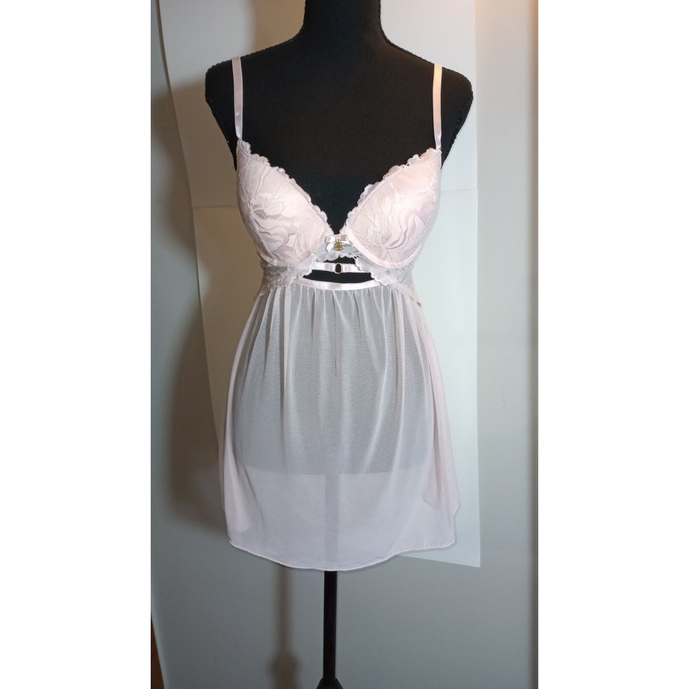 Daisy Fuentes Pink Lace Sheer Babydoll Lingerie Vintage Style Womens Medium